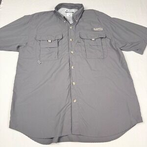 Columbia PFG Fishing Shirt Small Gray Bahama II Short Sleeve Button Down Vent